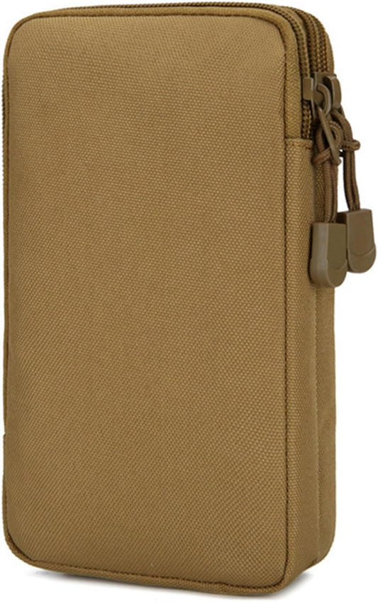 Molle Bag Purse Double Layer Outdoor Waterproof Military Waist Bag Waist Bag Men Under 7inch Phone Bag Camping Tactical Bag (Tan)