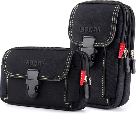 Mobile Belt Case, 2 Pieces Holster with Belt Clip for Phone Waist Bags Phone Nylon Case for Cell Phone for Hiking, Camping, Black