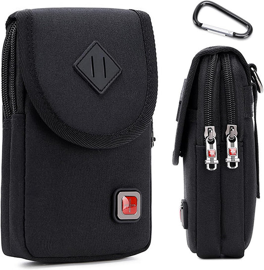 Mobile Belt Case, Waist Bag for Men, Large Smartphone Bag, Multifunctional Mobile Phone Bag with Carabiner for Sports Hiking Travel